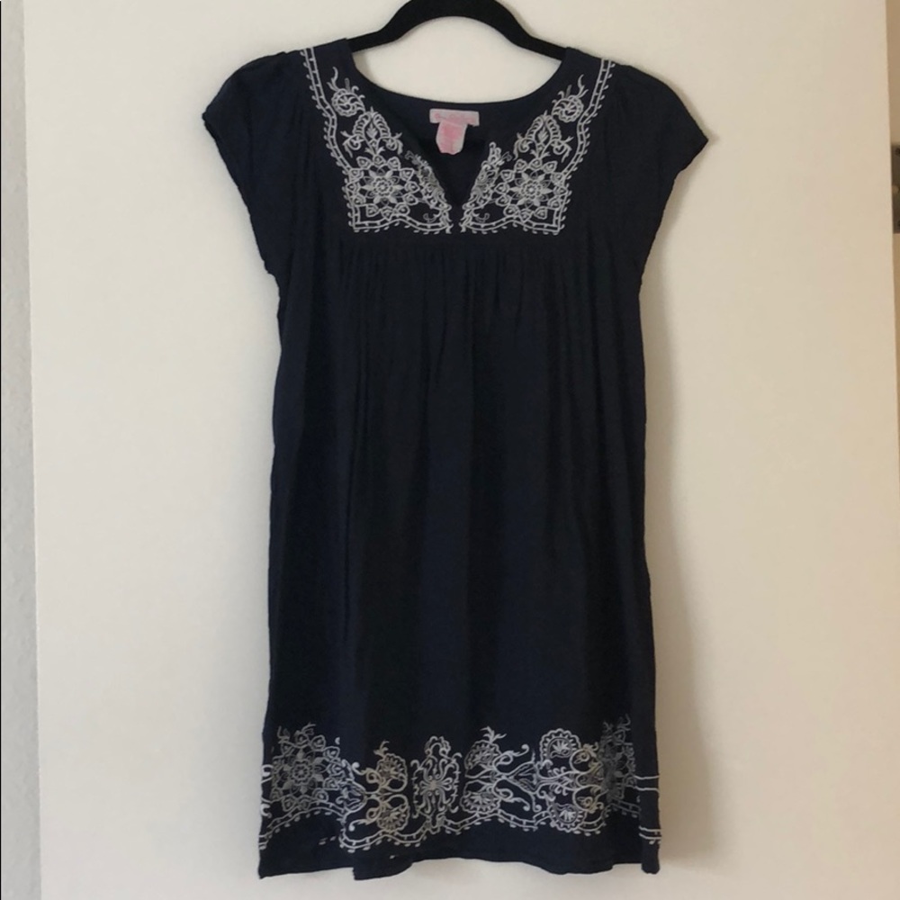 Navy Sundress with White Embroidery